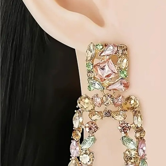 Multi Color Rhinestone Earrings - Picture 2 of 5